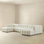 Cream Boucle U-Shaped Mid-Century Modern Corner Sofa