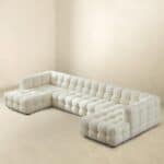 Cream Boucle U-Shaped Mid-Century Modern Corner Sofa