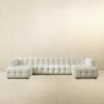 Cream Boucle U-Shaped Mid-Century Modern Corner Sofa