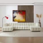 Cream Boucle U-Shaped Mid-Century Modern Corner Sofa