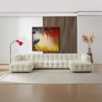 Cream Boucle U-Shaped Mid-Century Modern Corner Sofa