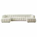 Cream Boucle U-Shaped Mid-Century Modern Corner Sofa