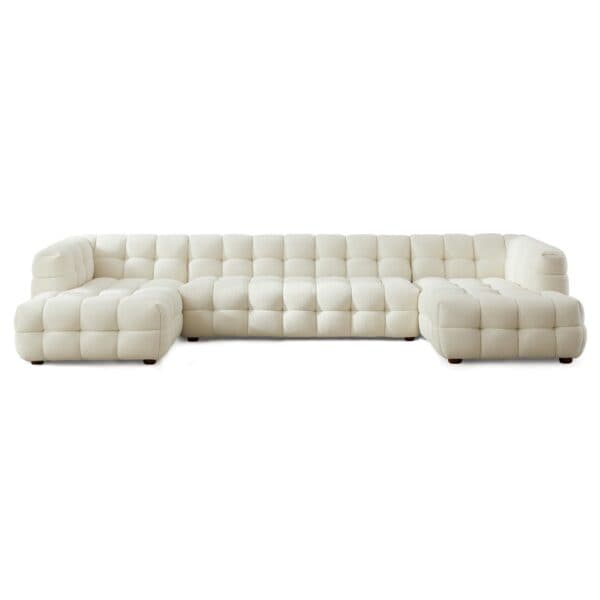 Cream Boucle U-Shaped Mid-Century Modern Corner Sofa
