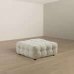Cream Boucle Mid-Century Modern Ottoman with Wood Frame