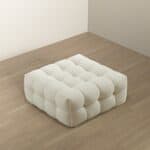 Cream Boucle Mid-Century Modern Ottoman with Wood Frame
