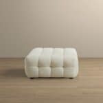 Cream Boucle Mid-Century Modern Ottoman with Wood Frame