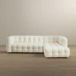 Cream Boucle Mid-Century Modern Sectional Sofa with Chaise