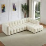 Cream Boucle Mid-Century Modern Sectional Sofa with Chaise