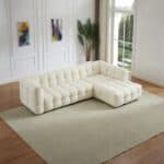 Cream Boucle Mid-Century Modern Sectional Sofa with Chaise