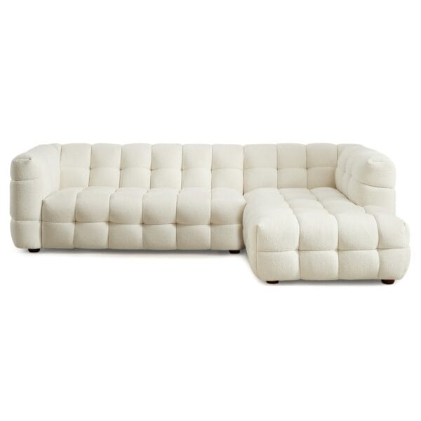 Cream Boucle Mid-Century Modern Sectional Sofa with Chaise