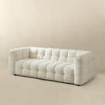 Cream Boucle Mid-Century Modern 3-Seater Sofa with Tufted Design