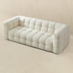Cream Boucle Mid-Century Modern 3-Seater Sofa with Tufted Design