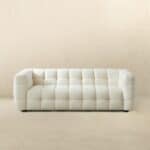 Cream Boucle Mid-Century Modern 3-Seater Sofa with Tufted Design