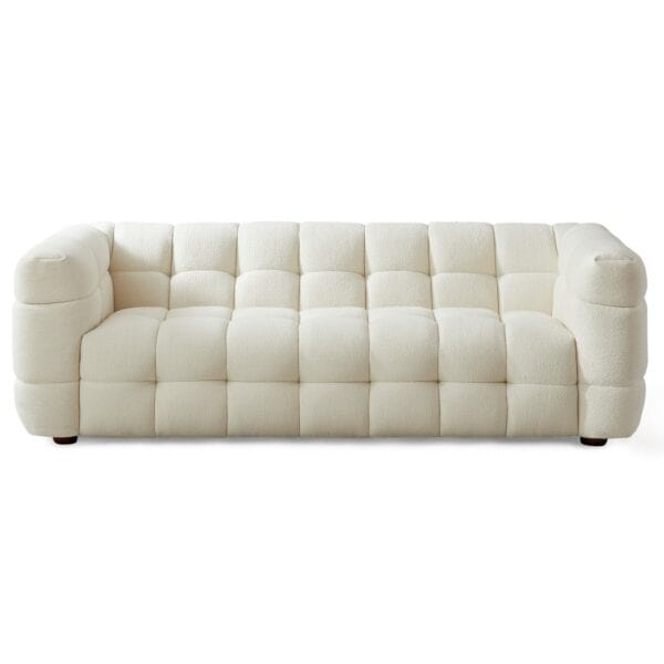 Cream Boucle Mid-Century Modern 3-Seater Sofa with Tufted Design