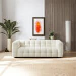 Cream Boucle Mid-Century Modern 3-Seater Sofa with Tufted Design