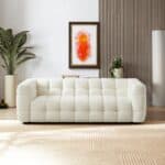 Cream Boucle Mid-Century Modern 3-Seater Sofa with Tufted Design