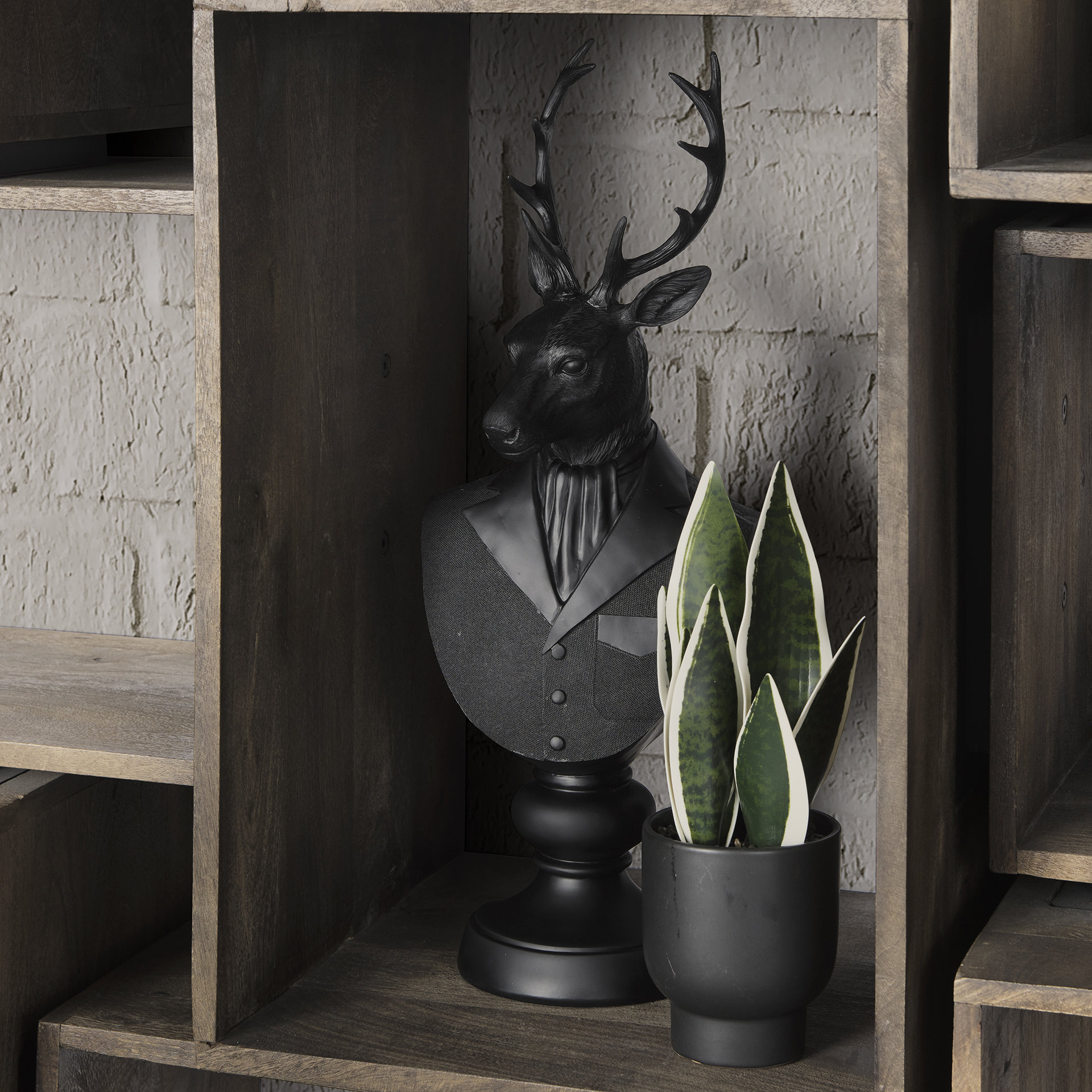 Mozart 8.2L x 6.0W x 22.5H Black Painted Resin Deer Bust 3 Mozart 8.2L x 6.0W x 22.5H Black Painted Resin Deer Bust - Image 3