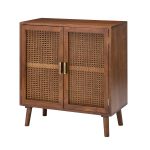 Mrgadava Cherry Solid Wood Rattan Door Storage Cabinet