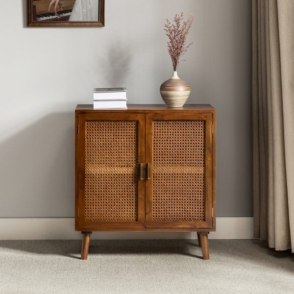 Mrgadava Cherry Solid Wood Rattan Door Storage Cabinet