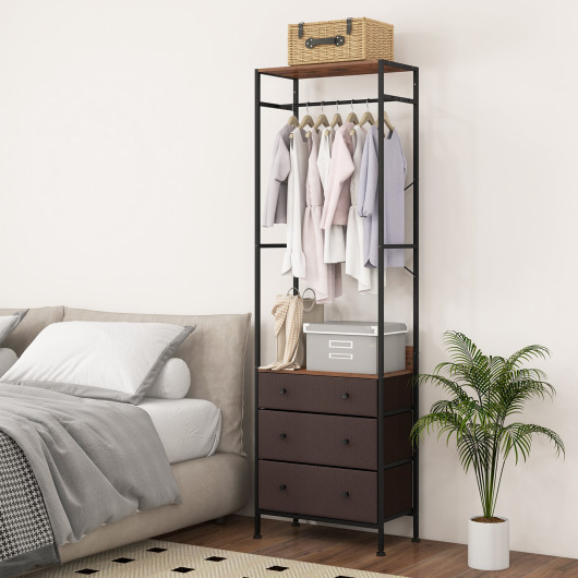 Space-Saving Closet Organizer with Shelves, Drawers, and Hanging Rod