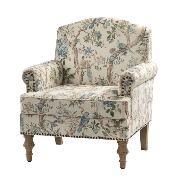 Murray Bird Print Farmhouse Nailhead Trim Accent Armchair 1