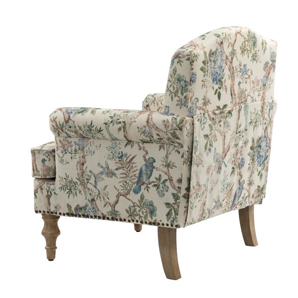 Murray Bird Print Farmhouse Nailhead Trim Accent Armchair 2