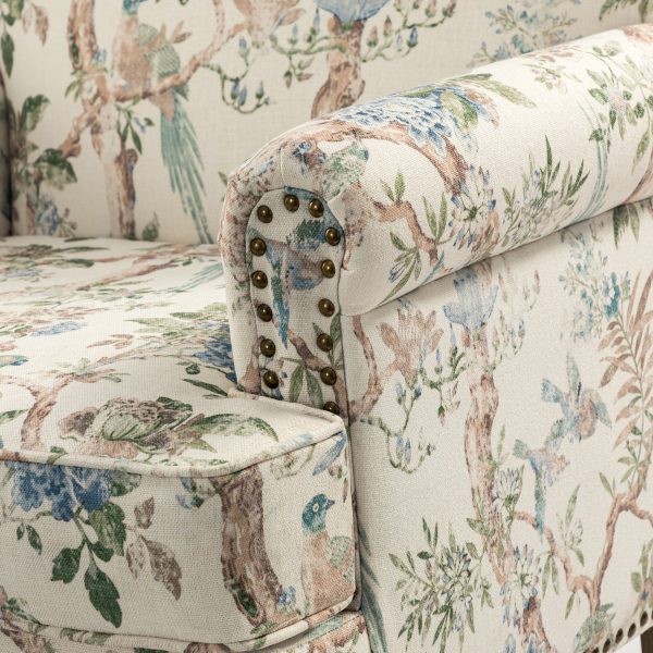 Murray Bird Print Farmhouse Nailhead Trim Accent Armchair 4