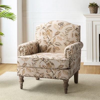 Murray Bird Print Nailhead Trim Farmhouse Accent Chair