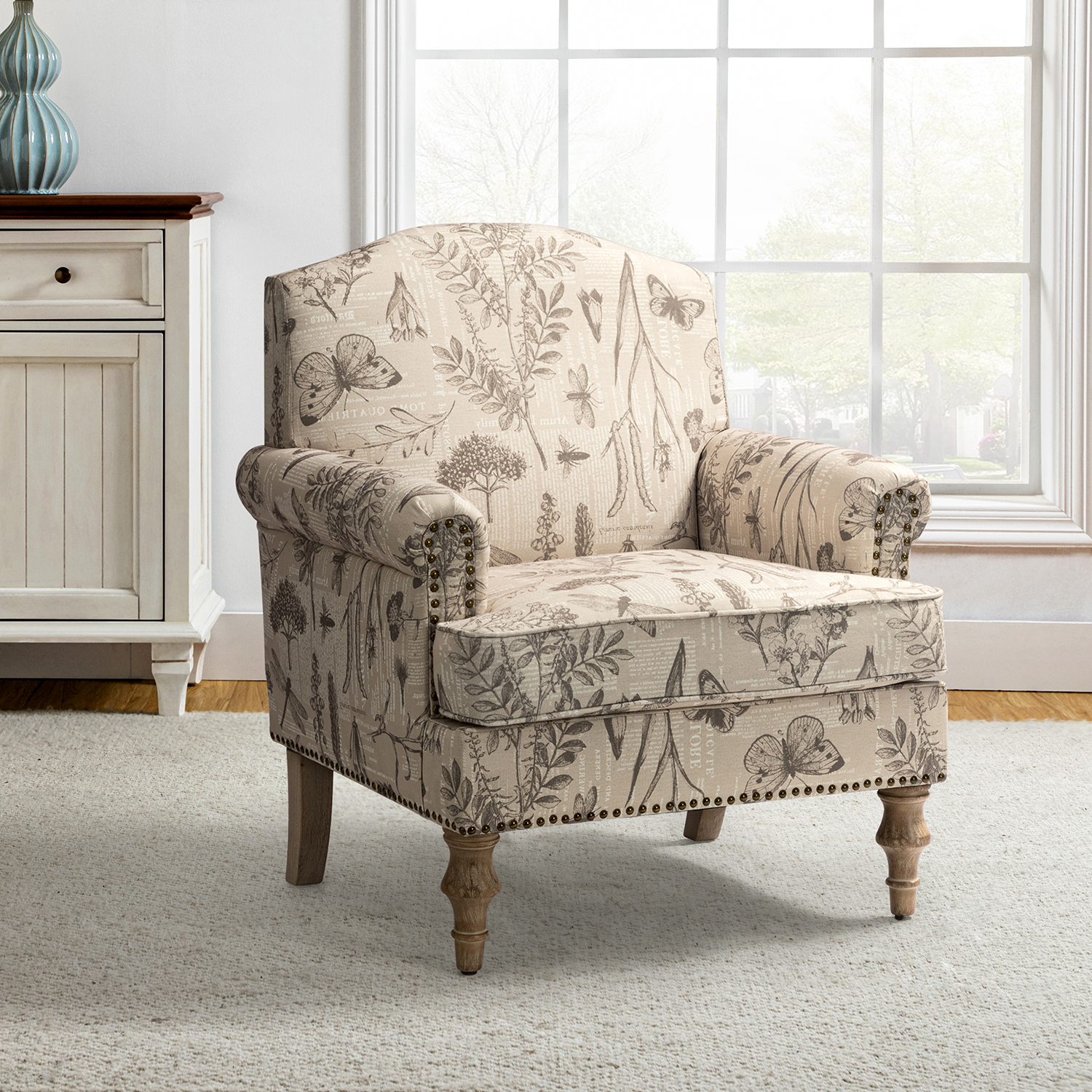 Murray Grey Farmhouse Nailhead Trim Accent Armchair 1 Murray Grey Farmhouse Nailhead Trim Accent Armchair