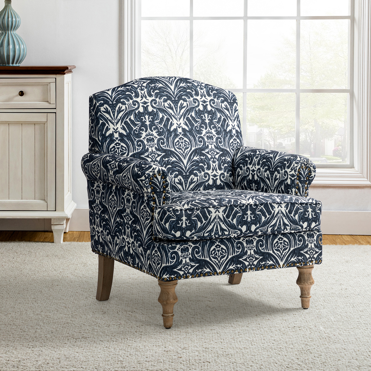 Murray Navy Farmhouse Nailhead Trim Accent Armchair 1 Murray Navy Farmhouse Nailhead Trim Accent Armchair