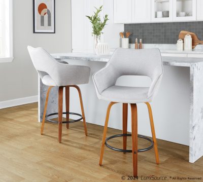 Mustang 26 Contemporary Walnut Wood Grey Swivel Counter Stools (Set of 2)