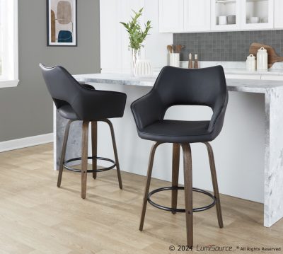 Mustang 26 Contemporary Walnut and Black Swivel Stools (Set of 2)