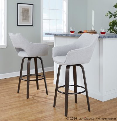 Mustang 30 Contemporary Swivel Grey Fabric Barstools (Set of 2)