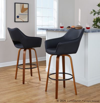 Mustang 30 Contemporary Walnut Wood Black Faux Leather Barstool (Set of 2)