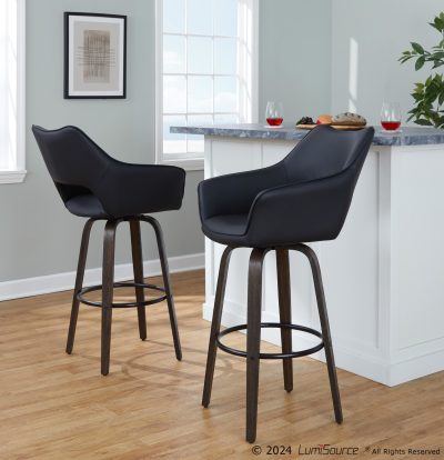 Mustang 30-Inch Contemporary Black Faux Leather Swivel Barstool (Set of 2)