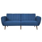 Modern Blue Linen Upholstered Sofa Bed with Wooden Legs