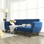 Modern Blue Linen Upholstered Sofa Bed with Wooden Legs