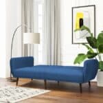 Modern Blue Linen Upholstered Sofa Bed with Wooden Legs