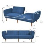 Modern Blue Linen Upholstered Sofa Bed with Wooden Legs