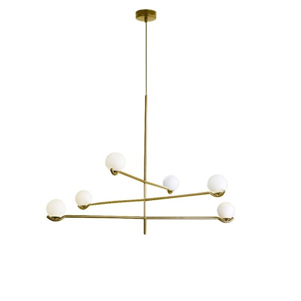 NEBULA Brass 3 Arm Pendant Lamp with White Glass