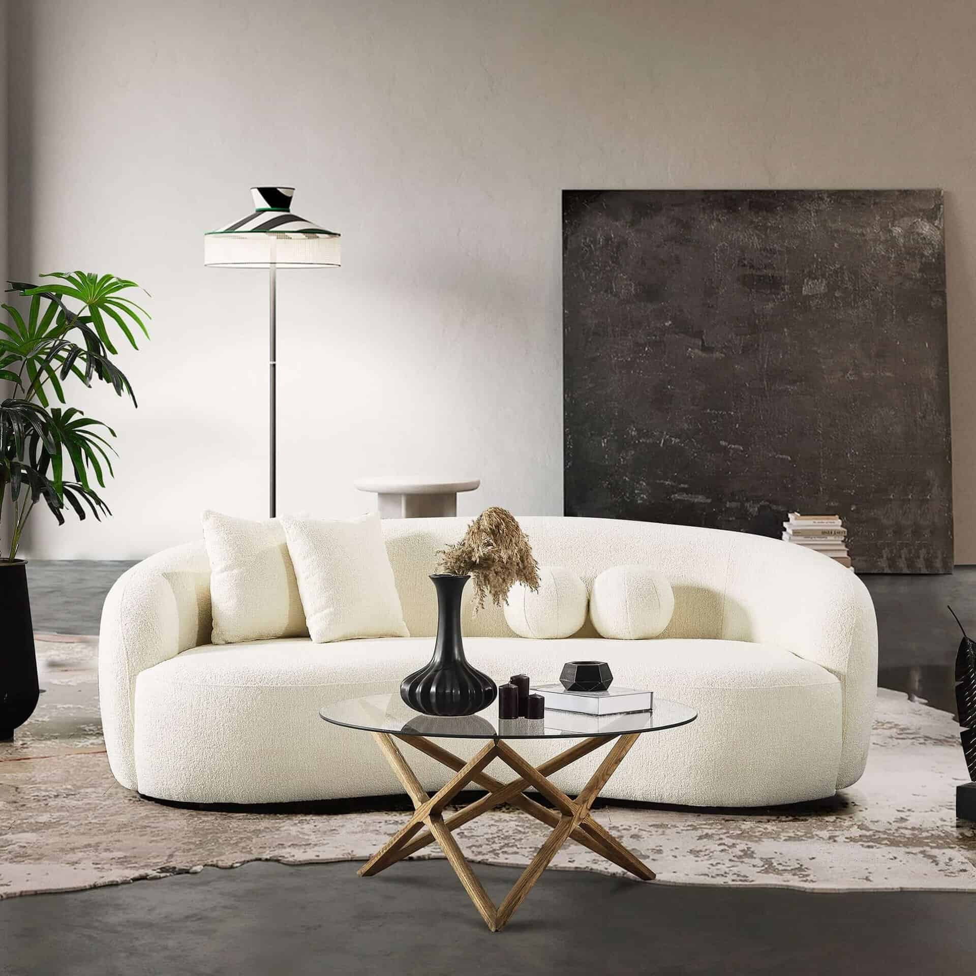 Ivory Boucle Tufted Sofa with Walnut Legs 13 Ivory Boucle Tufted Sofa with Walnut Legs