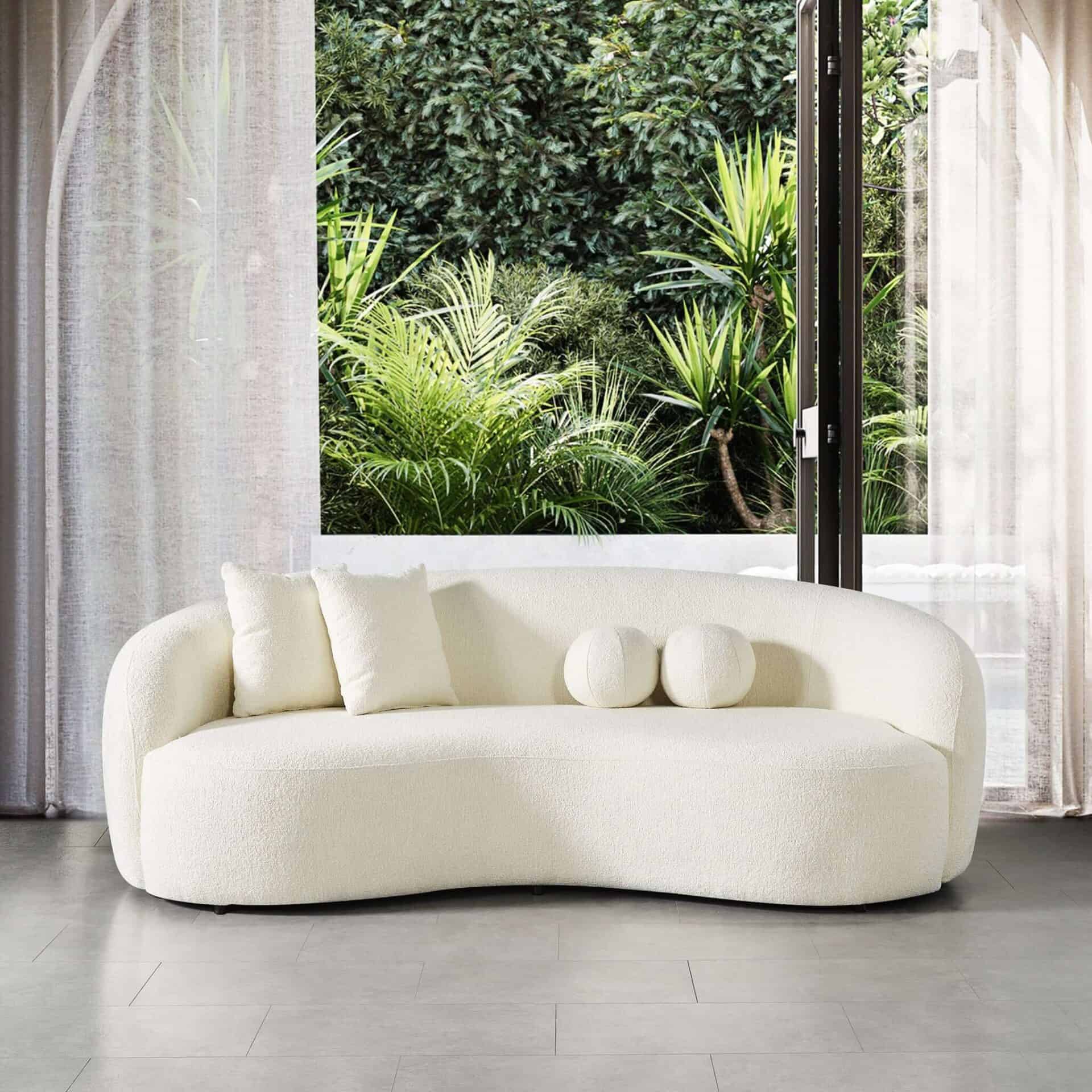 Ivory Boucle Tufted Sofa with Walnut Legs 2 Ivory Boucle Tufted Sofa with Walnut Legs - Image 2