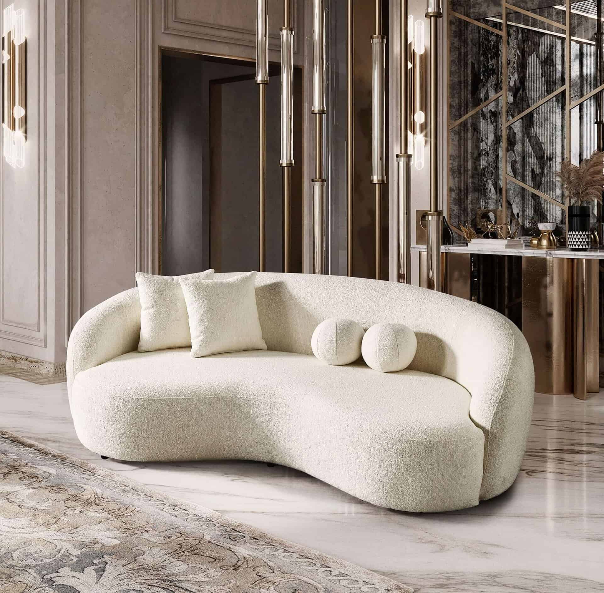 Ivory Boucle Tufted Sofa with Walnut Legs 9 Ivory Boucle Tufted Sofa with Walnut Legs