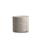 NERU Sand Leather Round 3-Drawer Side Table