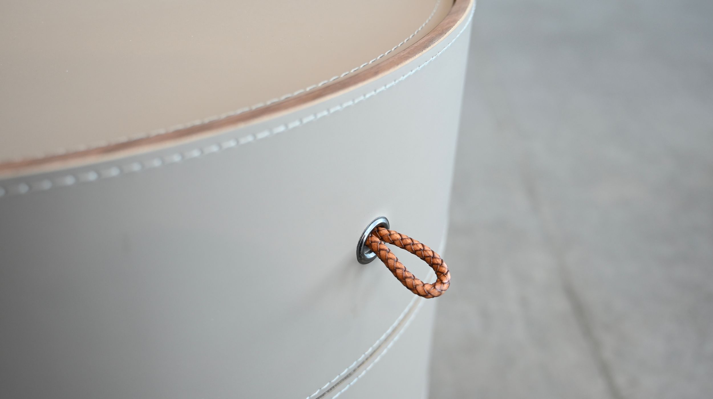 NERU Sand Leather Round 3-Drawer Side Table 3 NERU Sand Leather Round 3-Drawer Side Table - Image 3