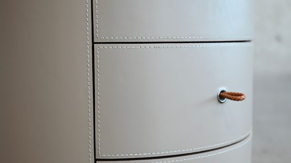 NERU Sand Leather Round 3 Drawer Side Table 3 2