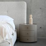 NERU Sand Leather Round 3-Drawer Side Table