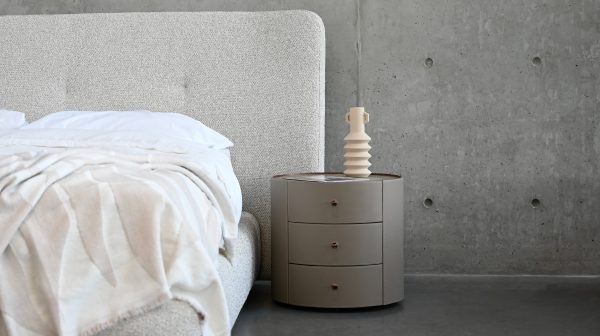 NERU Sand Leather Round 3 Drawer Side Table 5 2