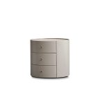 NERU Sand Leather Round 3-Drawer Side Table