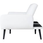 Modern Mid-Century White Linen Futon Sleeper Sofa Bed